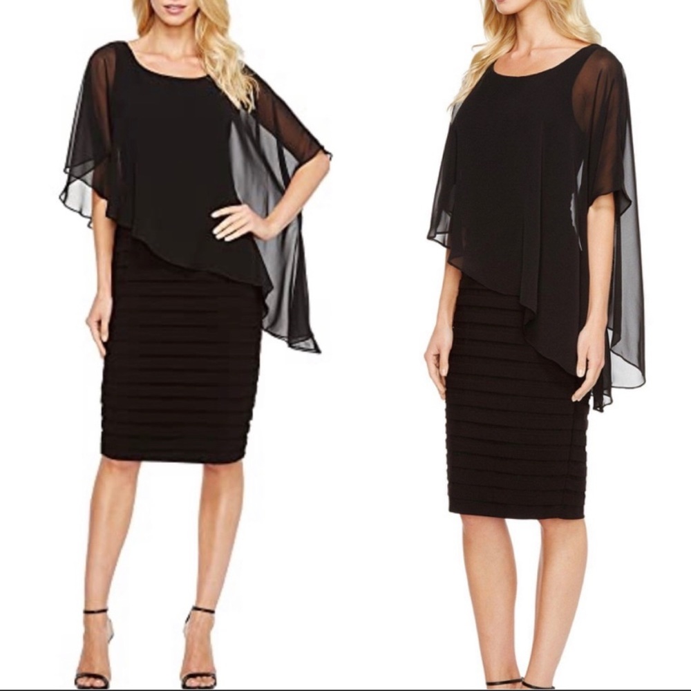 Adrianna Papell Chiffon Overlay Black Sheath Dress, Size: 8